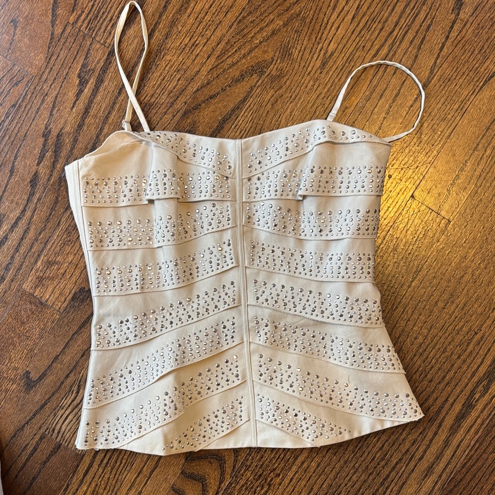 White House Black Market Beige Studded Corset top